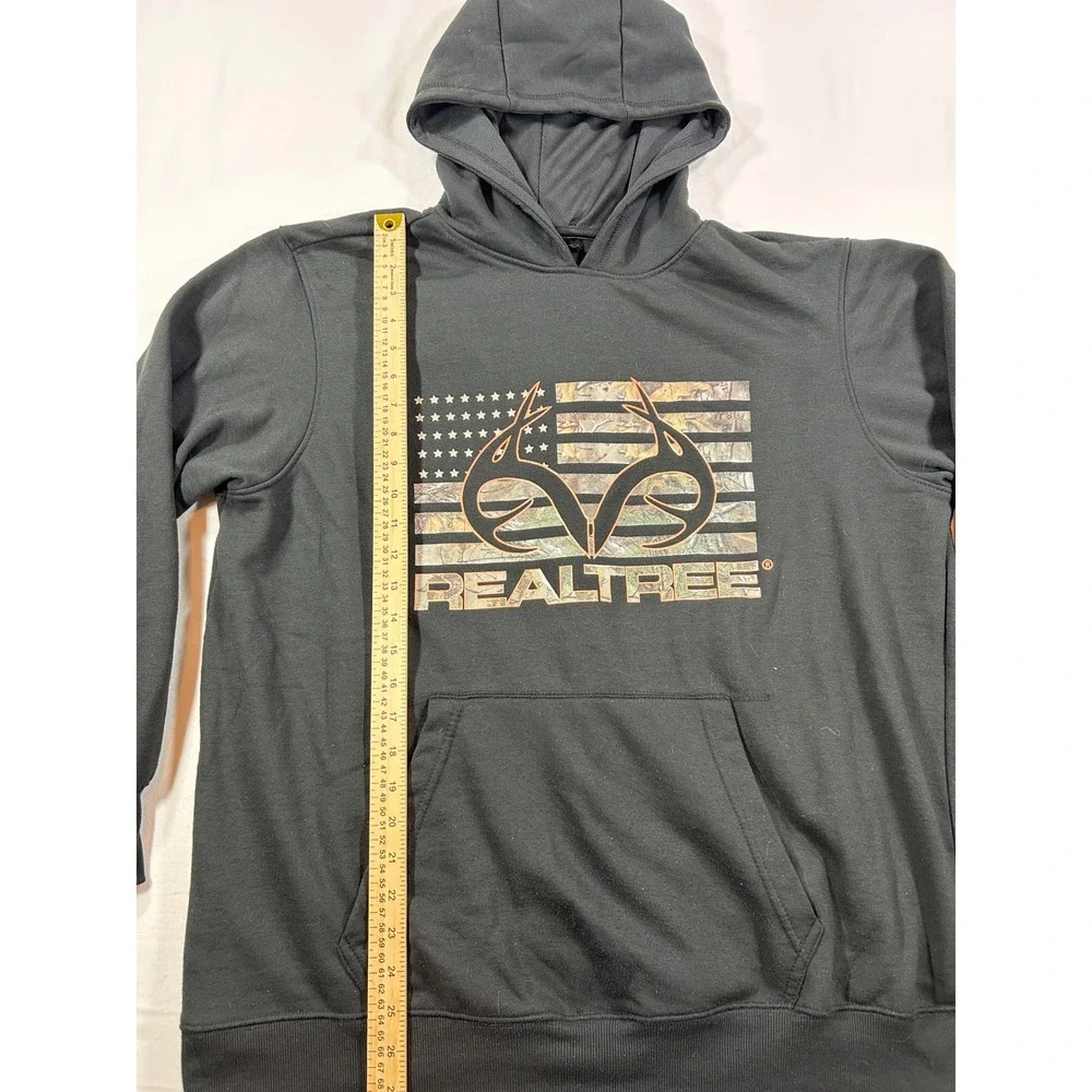 Realtree Mens Fleece Hoodie Black Camo American Flag Logo Sweatshirt XL